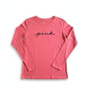 Victoria’s Secret PINK Long Sleeve Tee Shirt Women’s Medium Coral Pink Logo Top